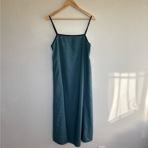 Shy Velvet Teal Blue 100% linen spaghetti strap midi to maxi dress